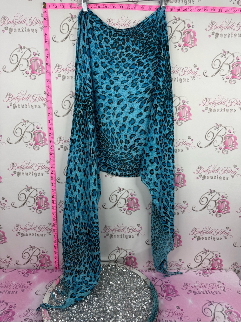 Penningtons scarf wrap skirt ect Turquoise Blue Leopard Print Scarf Wrap